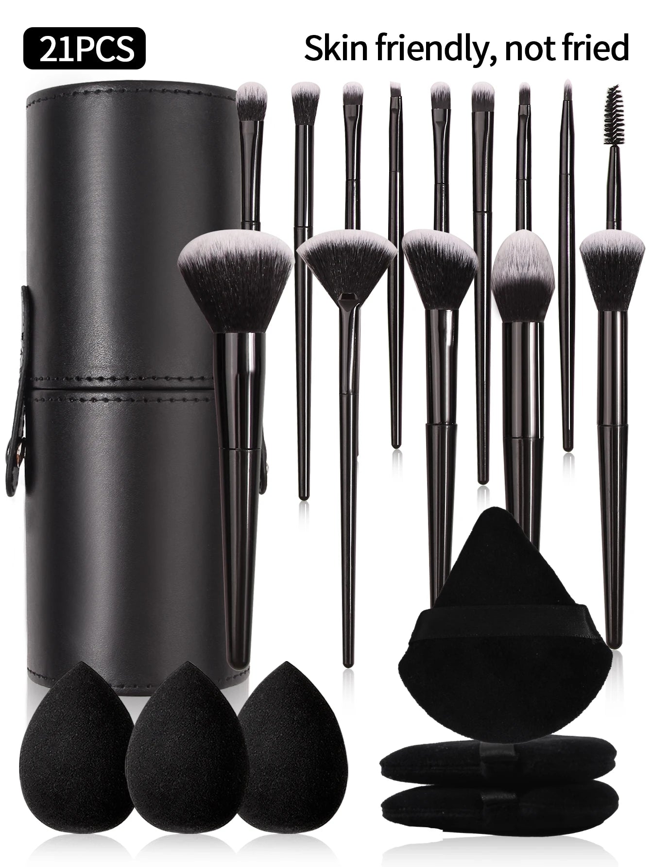 Black Multi-Use Makeup Brush Set - Foundation Blush and Concealer
