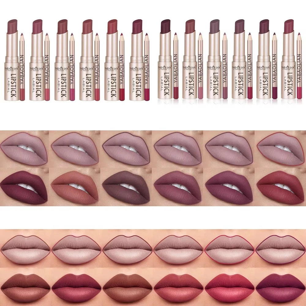 OREADEX 2-Piece Lip Liner and Lipstick Set - Matte Waterproof Finish