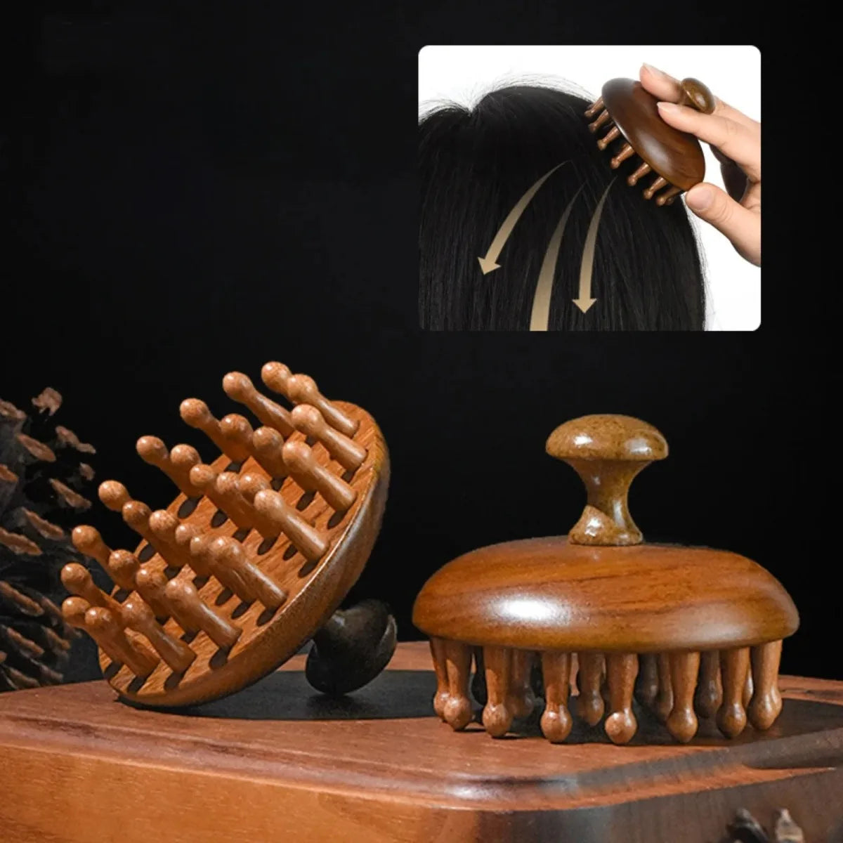 Sandalwood Scalp Massage Comb - Anti-Static Wooden Gua Sha Brush