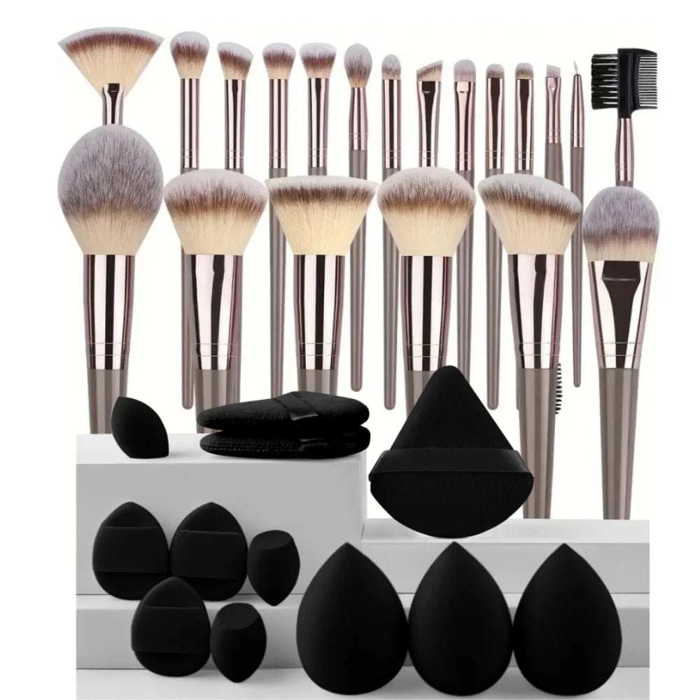3-20 Piece Makeup Brush Set - Brown Blending Beauty Tools