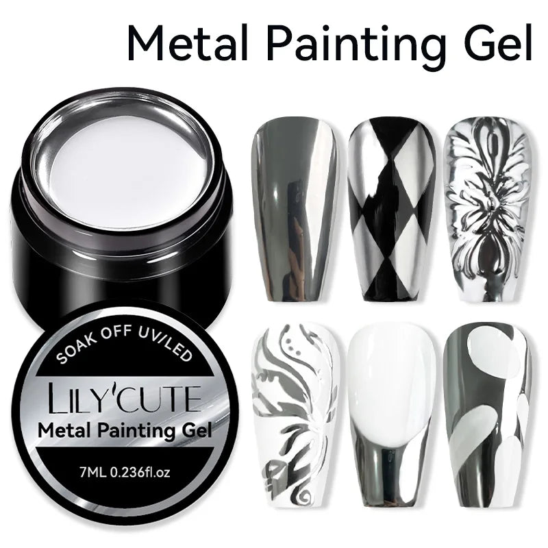 LILYCUTE 5ml Metallic Painting Liner Gel - Gold Silver Nail Art