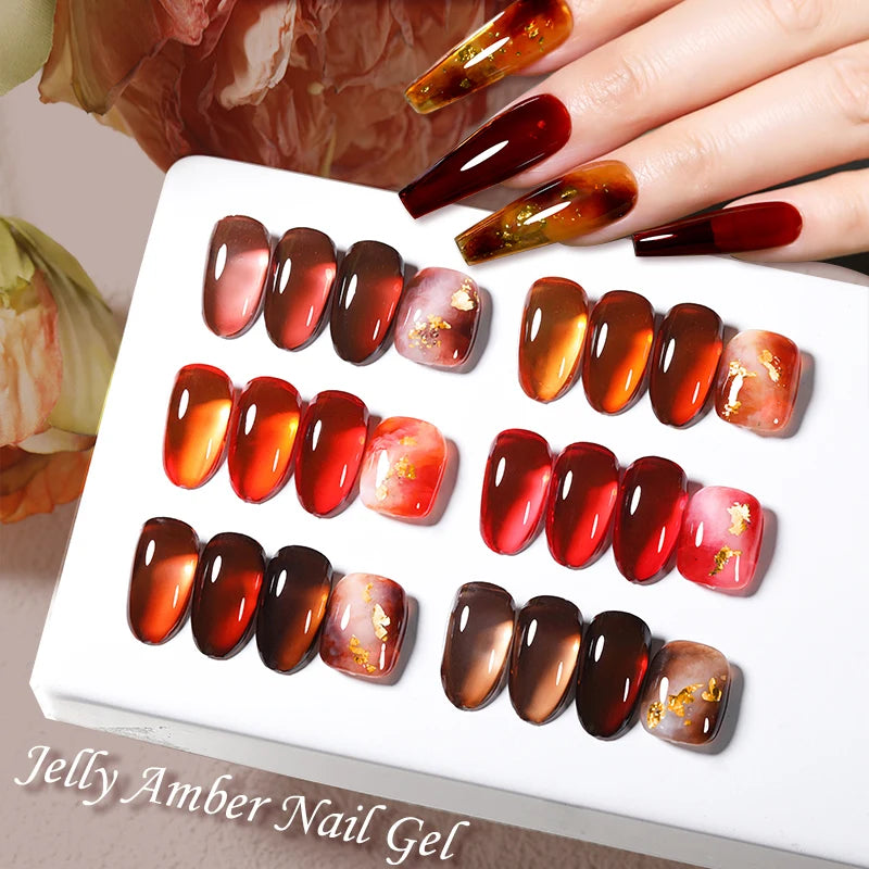 LILYCUTE 7ml Jelly Amber Gel Polish - Dark Bloom Leopard Nail Art