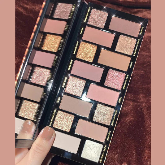 16-Color Nude Brown Eyeshadow Palette - Waterproof Matte Glitter Makeup