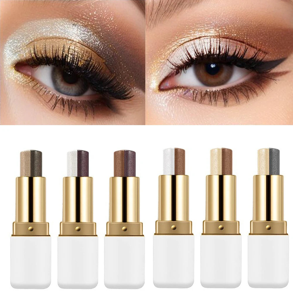 Double-Color Glitter Eyeshadow Stick - Waterproof Metallic Eye Makeup