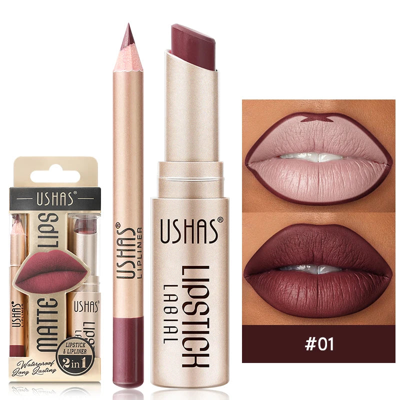 OREADEX 2-Piece Lip Liner and Lipstick Set - Matte Waterproof Finish