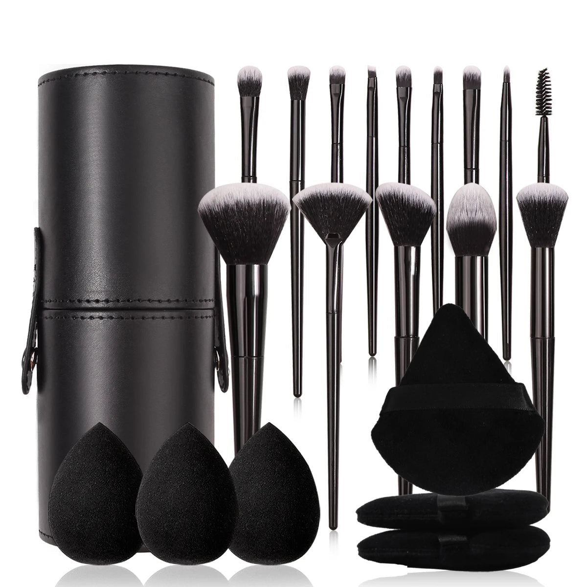 Black Multi-Use Makeup Brush Set - Foundation Blush and Concealer