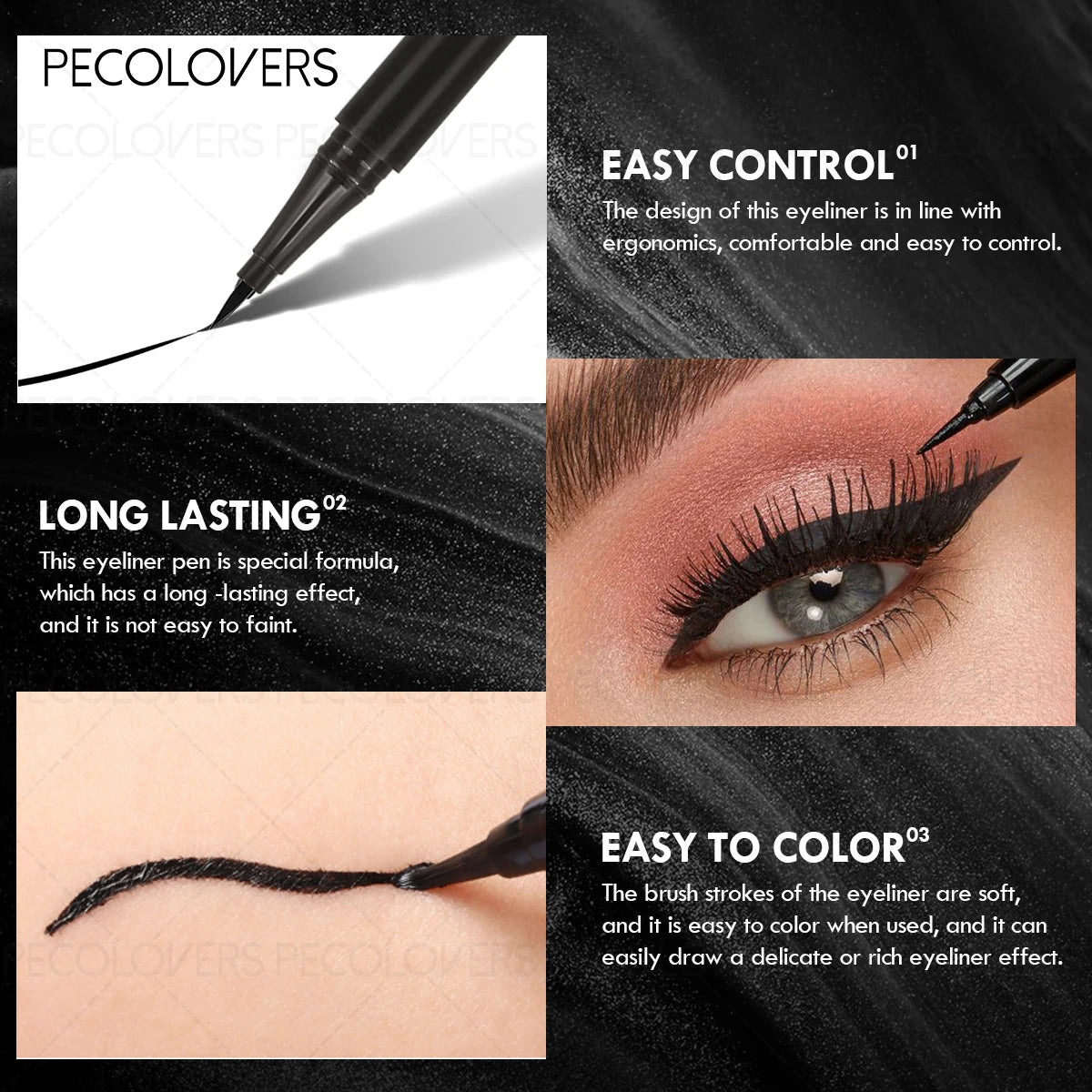 3-Piece Black Liquid Eyeliner Pen Set - High Pigment Eye Makeup