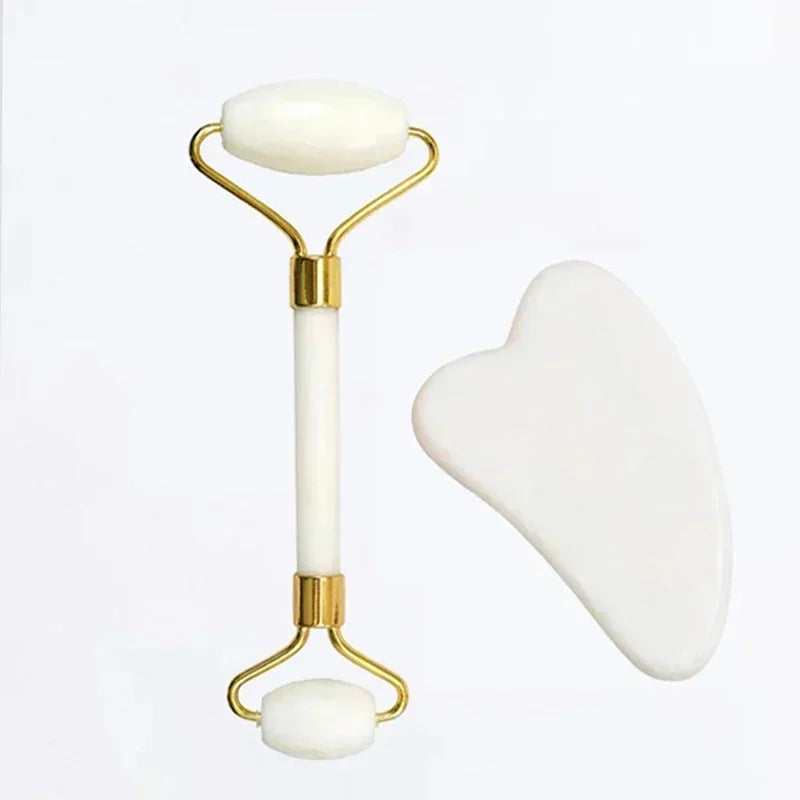 Natural Jade Roller and Gua Sha Set - Face Neck Body Massager