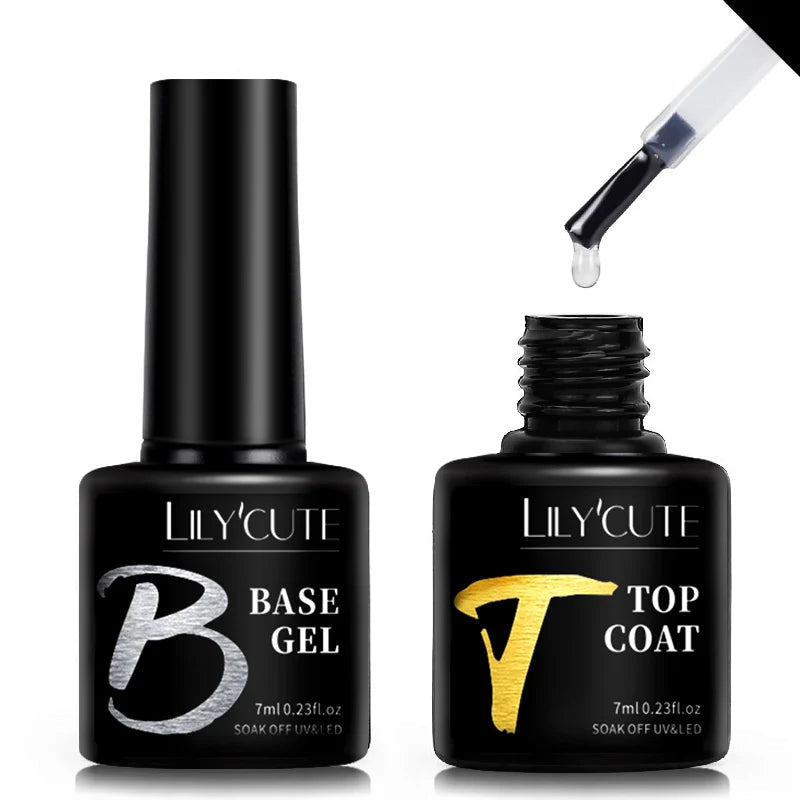 LILYCUTE 7ml Base and No-Wipe Top Coat Gel Polish