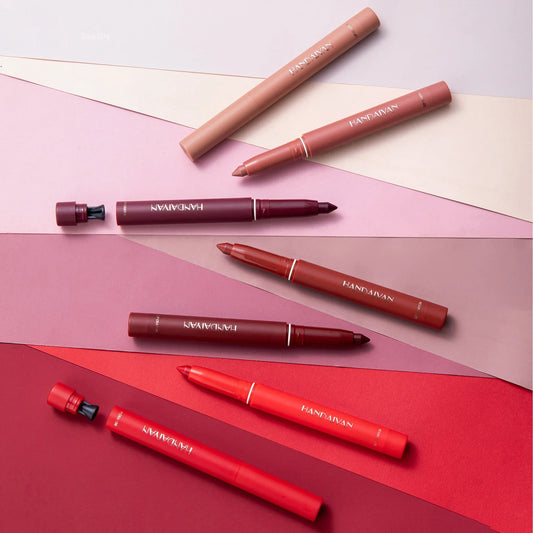 12-Color Pink Velvet Lipstick Pen and Lip Liner Crayon