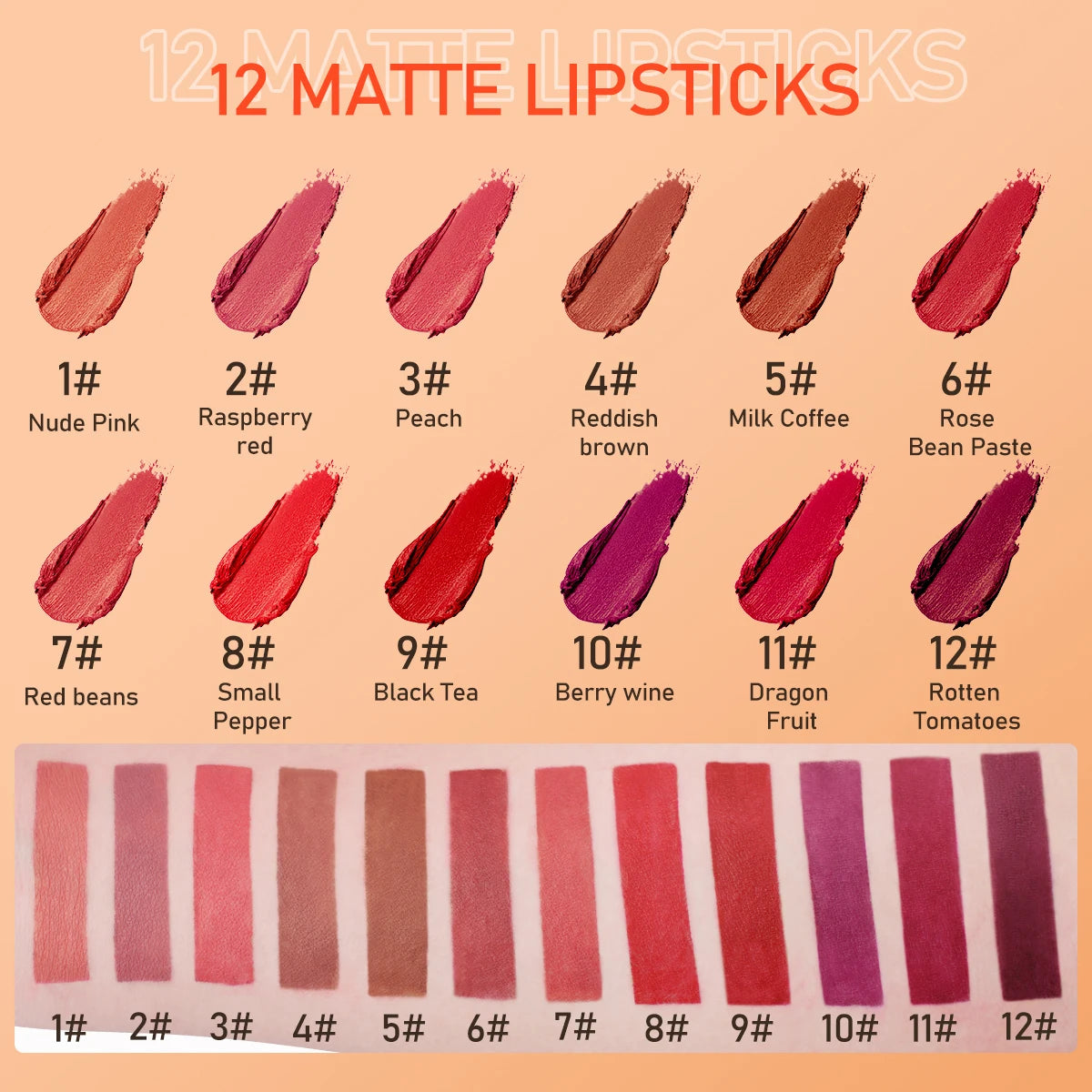 IMAGIC 12-Color Matte Velvet Lipstick Set - Nude Rouge Collection