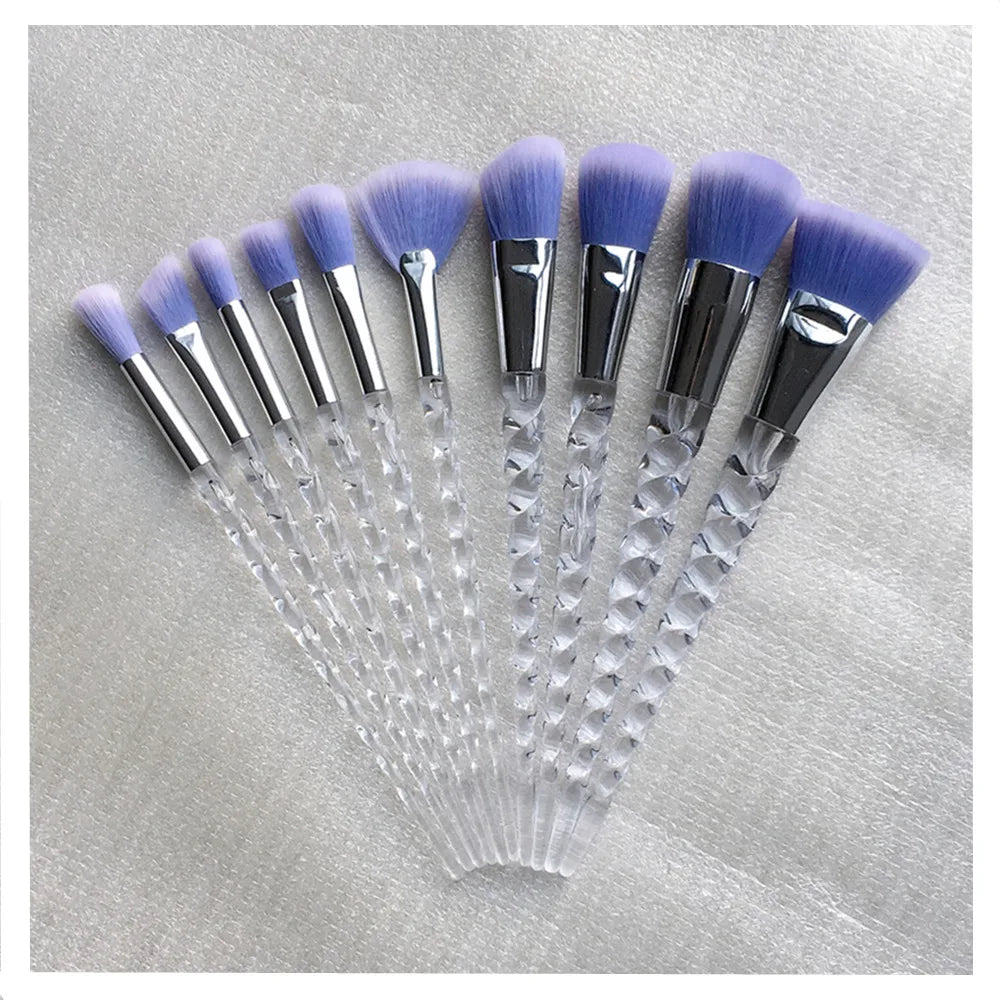 10-Piece Unicorn Glitter Makeup Brush Set - Foundation and Eye Tools
