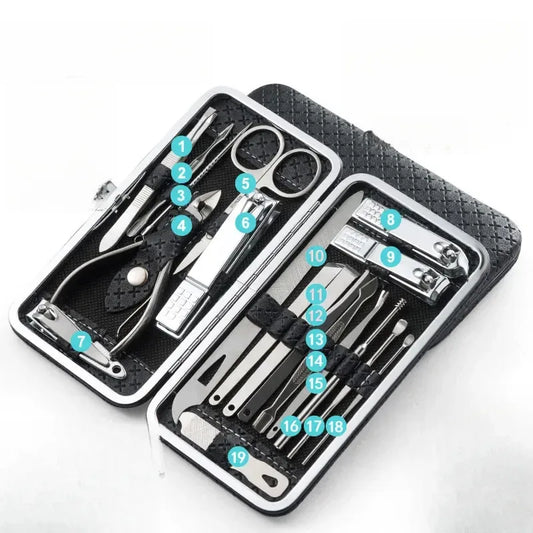 19-Piece Nail Clipper Grooming Set - Manicure Pedicure Tools