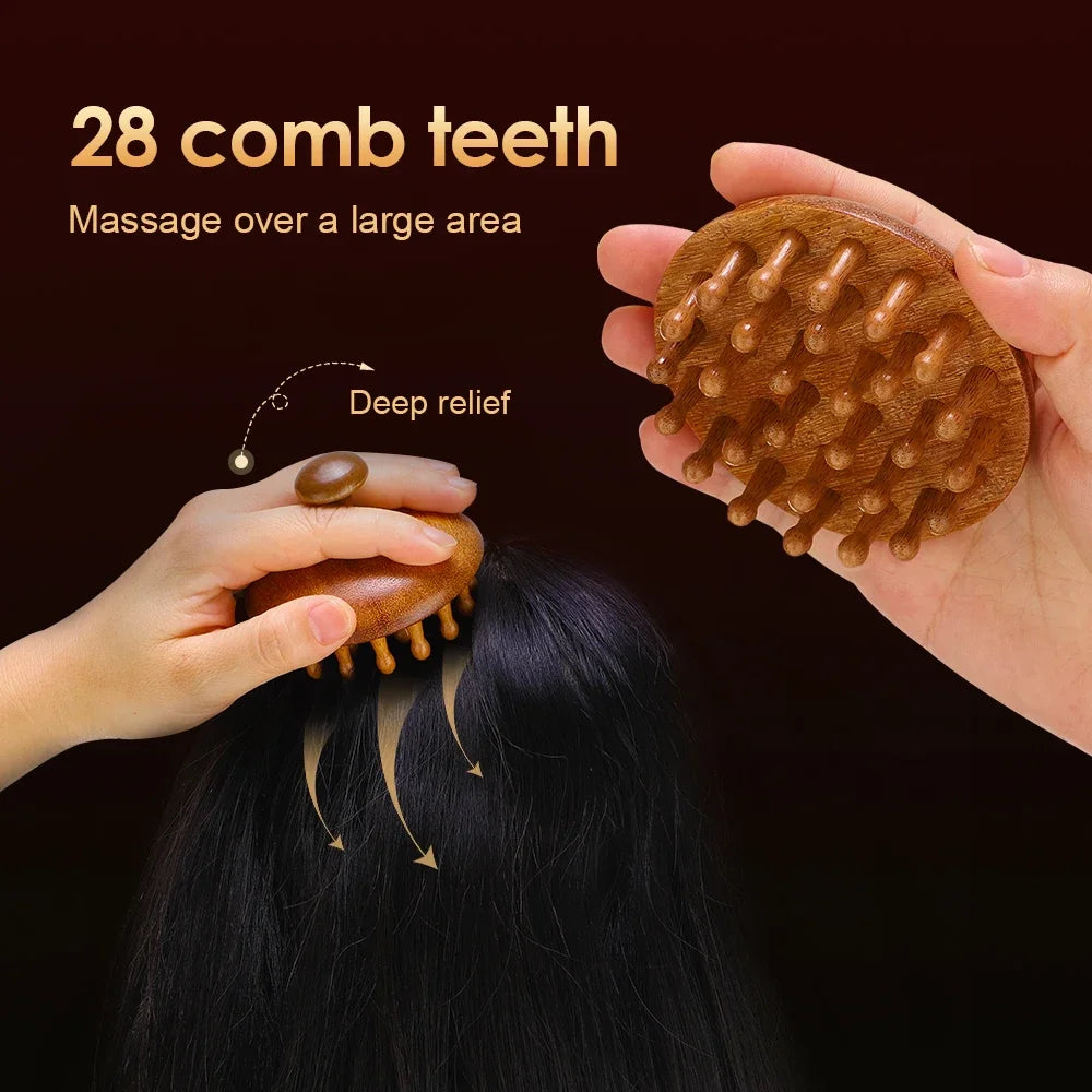 Sandalwood Scalp Massage Comb - Anti-Static Wooden Gua Sha Brush
