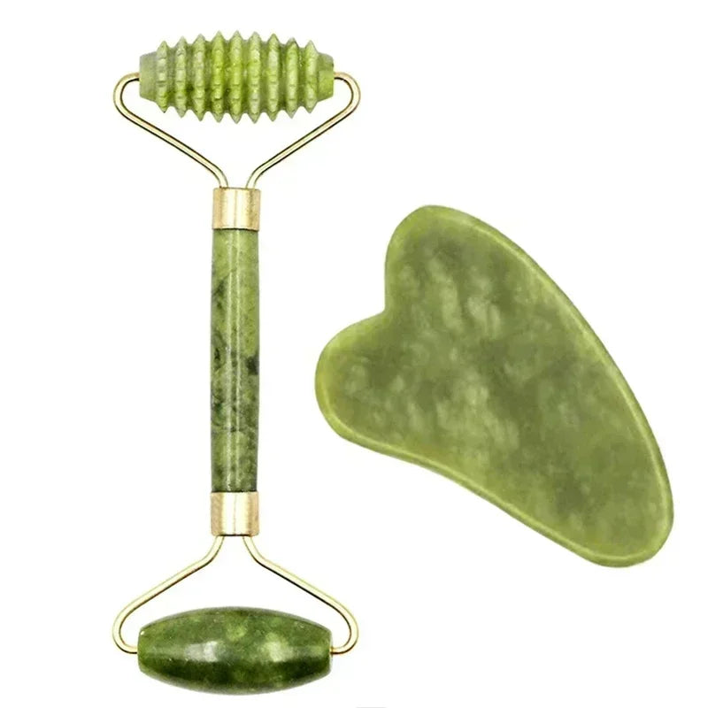 Natural Jade Roller and Gua Sha Set - Face Neck Body Massager