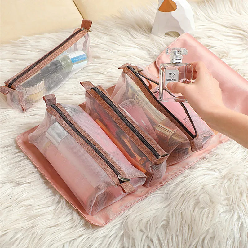 4-in-1 Separable Cosmetic Pouch - Foldable Mesh Makeup Organizer