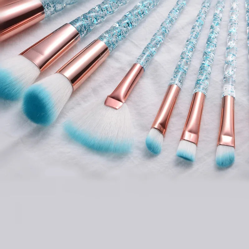 10-Piece Unicorn Glitter Makeup Brush Set - Foundation and Eye Tools