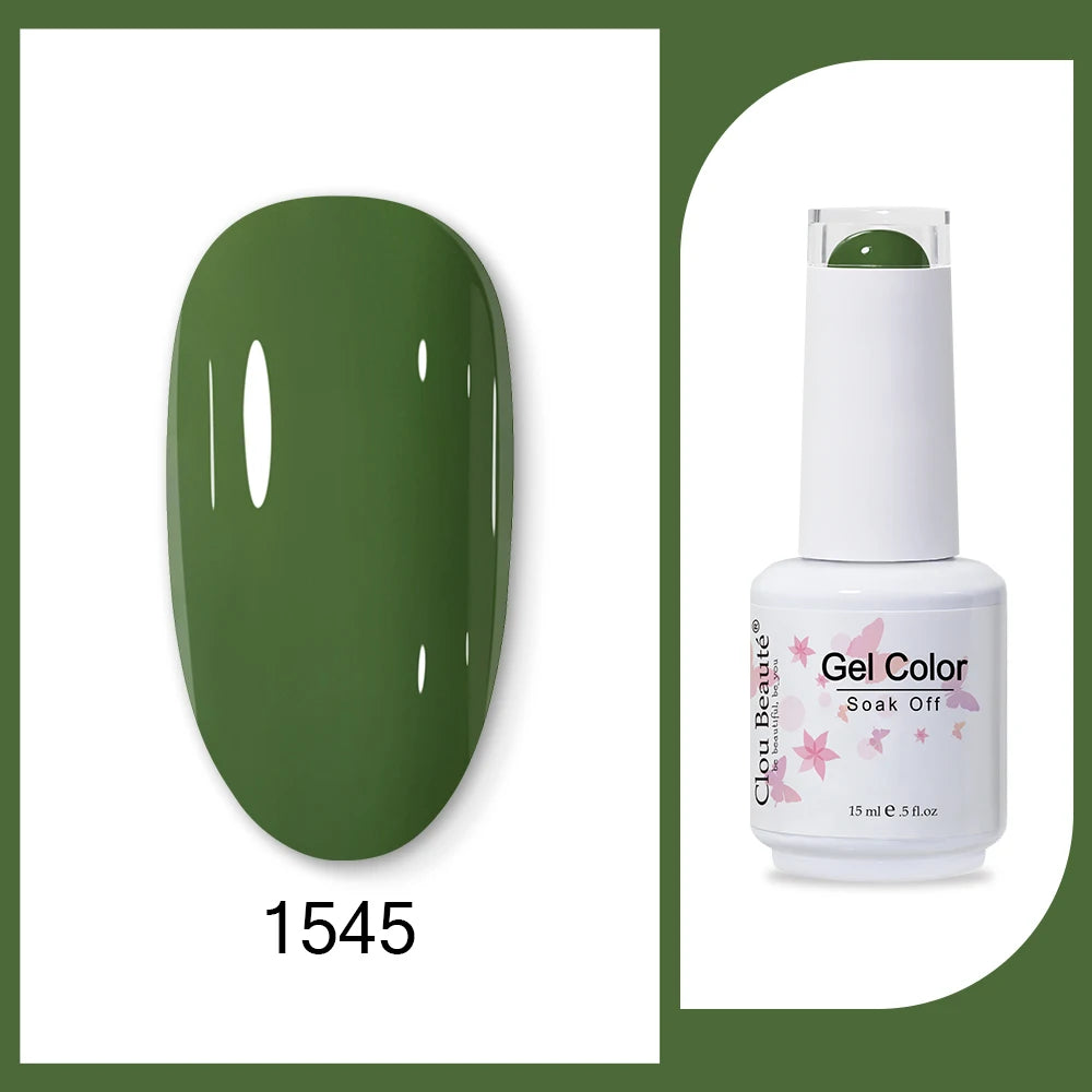 Clou Beaute 15ml Army Green Gel Polish - HEMA and TPO Free