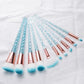 10-Piece Unicorn Glitter Makeup Brush Set - Foundation and Eye Tools
