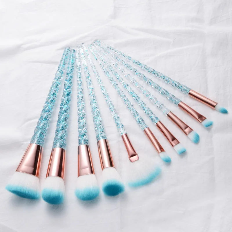 10-Piece Unicorn Glitter Makeup Brush Set - Foundation and Eye Tools