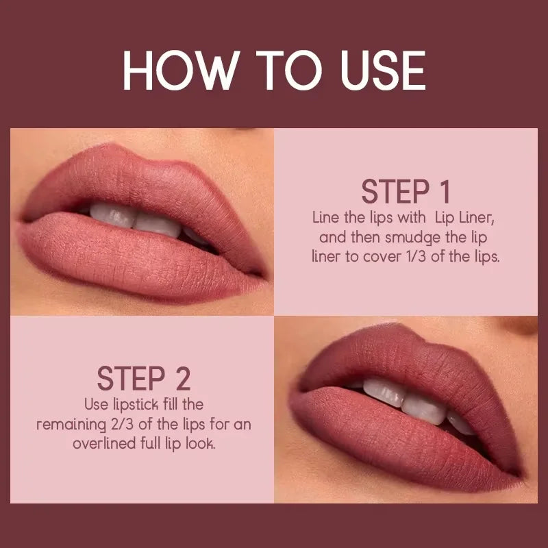 OREADEX 2-Piece Lip Liner and Lipstick Set - Matte Waterproof Finish