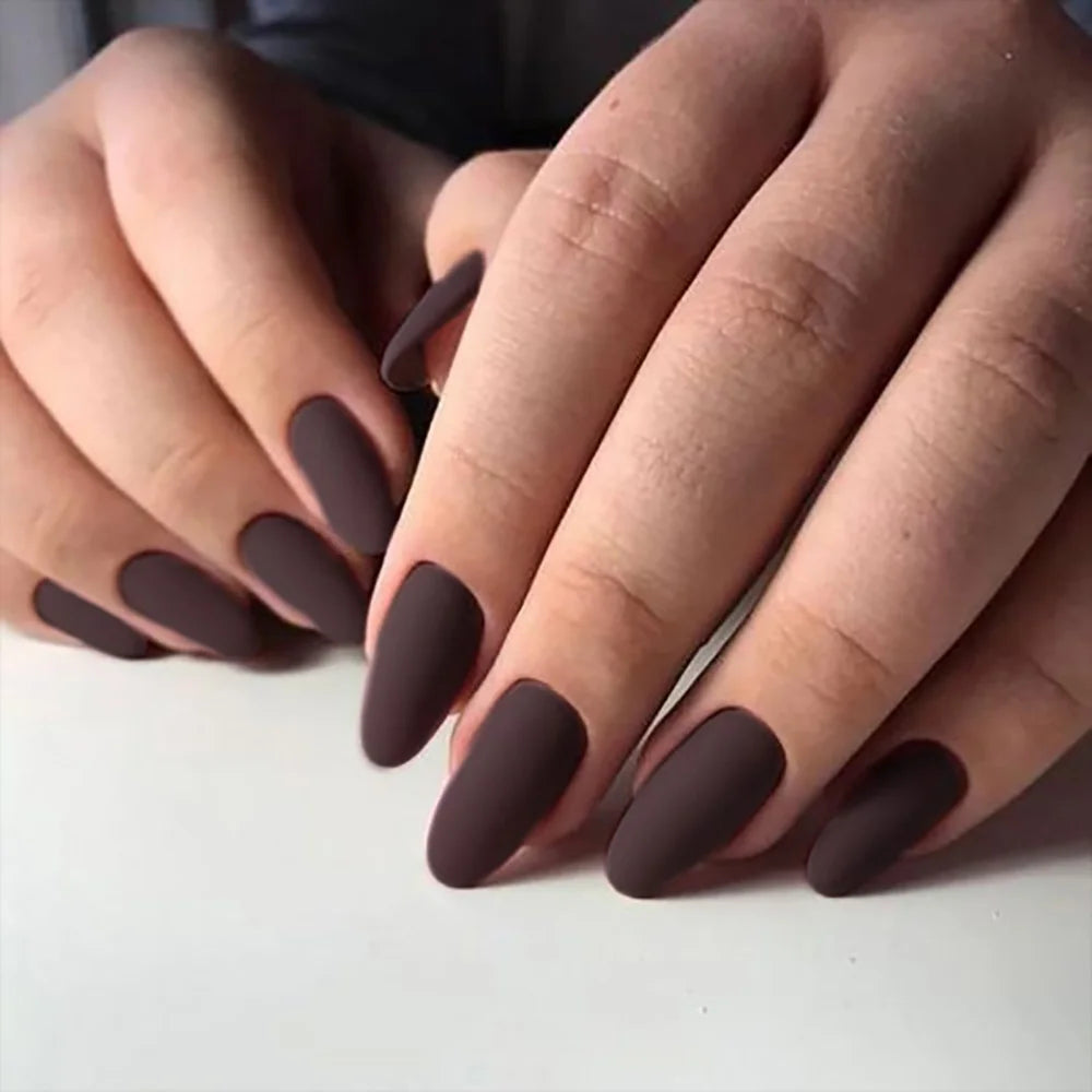 24-Piece Short Press-On Fake Nail Set - Matte Red Nude Brown