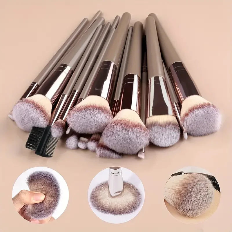3-20 Piece Makeup Brush Set - Brown Blending Beauty Tools