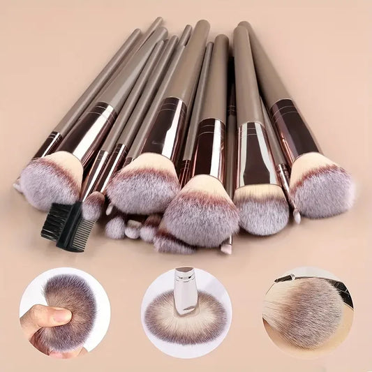 3-20 Piece Makeup Brush Set - Brown Blending Beauty Tools