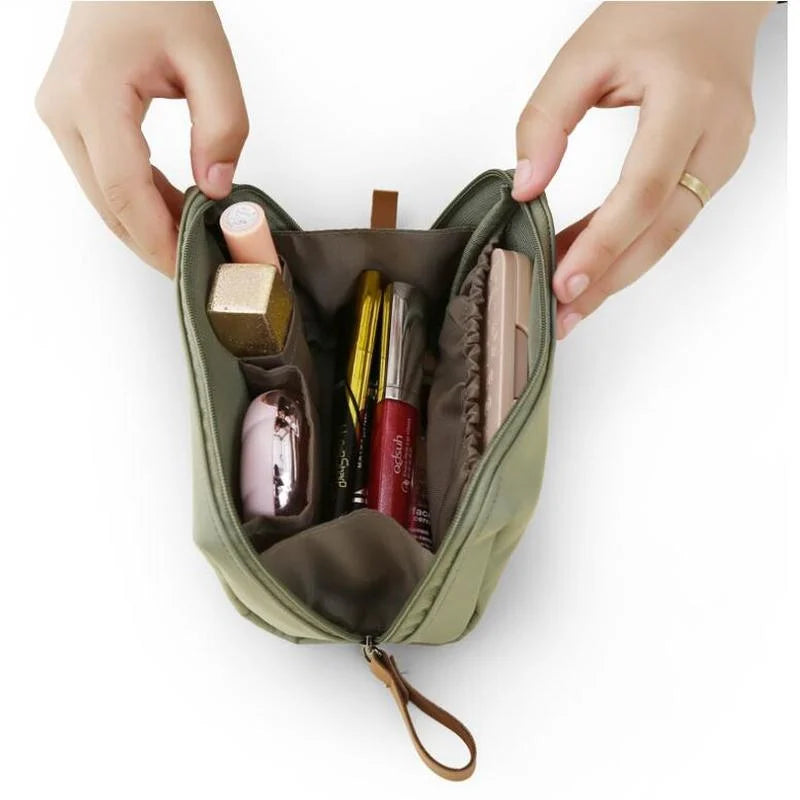Waterproof Korean Style Cosmetic Pouch - Solid Color Travel Organizer
