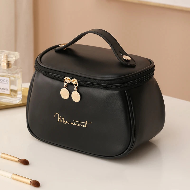 PU Leather Travel Makeup Case - Multi-Functional Toiletry Storage Bag