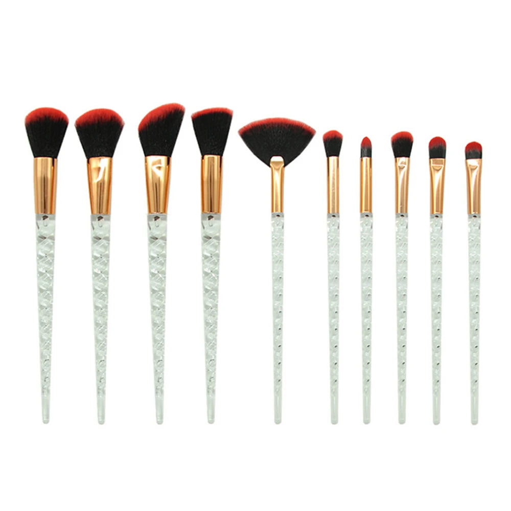 10-Piece Unicorn Glitter Makeup Brush Set - Foundation and Eye Tools