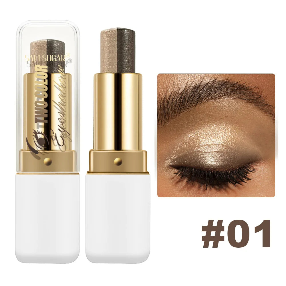 Double-Color Glitter Eyeshadow Stick - Waterproof Metallic Eye Makeup