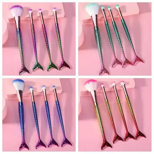 4-Piece Gradient Mermaid Makeup Brush Kit - Face and Eye Set
