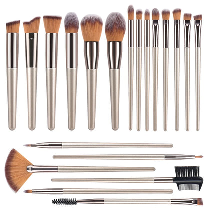 Champagne 14-Piece Makeup Brush Set - Kabuki Blending Beauty Tools