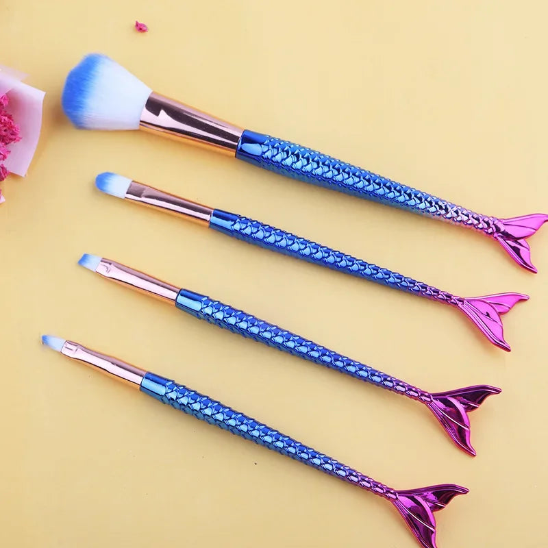 4-Piece Gradient Mermaid Makeup Brush Kit - Face and Eye Set