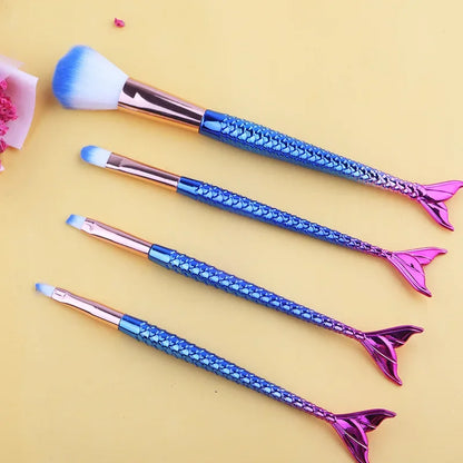 4-Piece Gradient Mermaid Makeup Brush Kit - Face and Eye Set