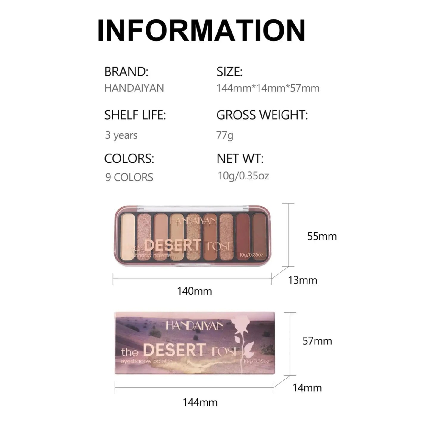 Desert Rose 9-Color Eyeshadow Palette - Earthy Matte Mineral Makeup