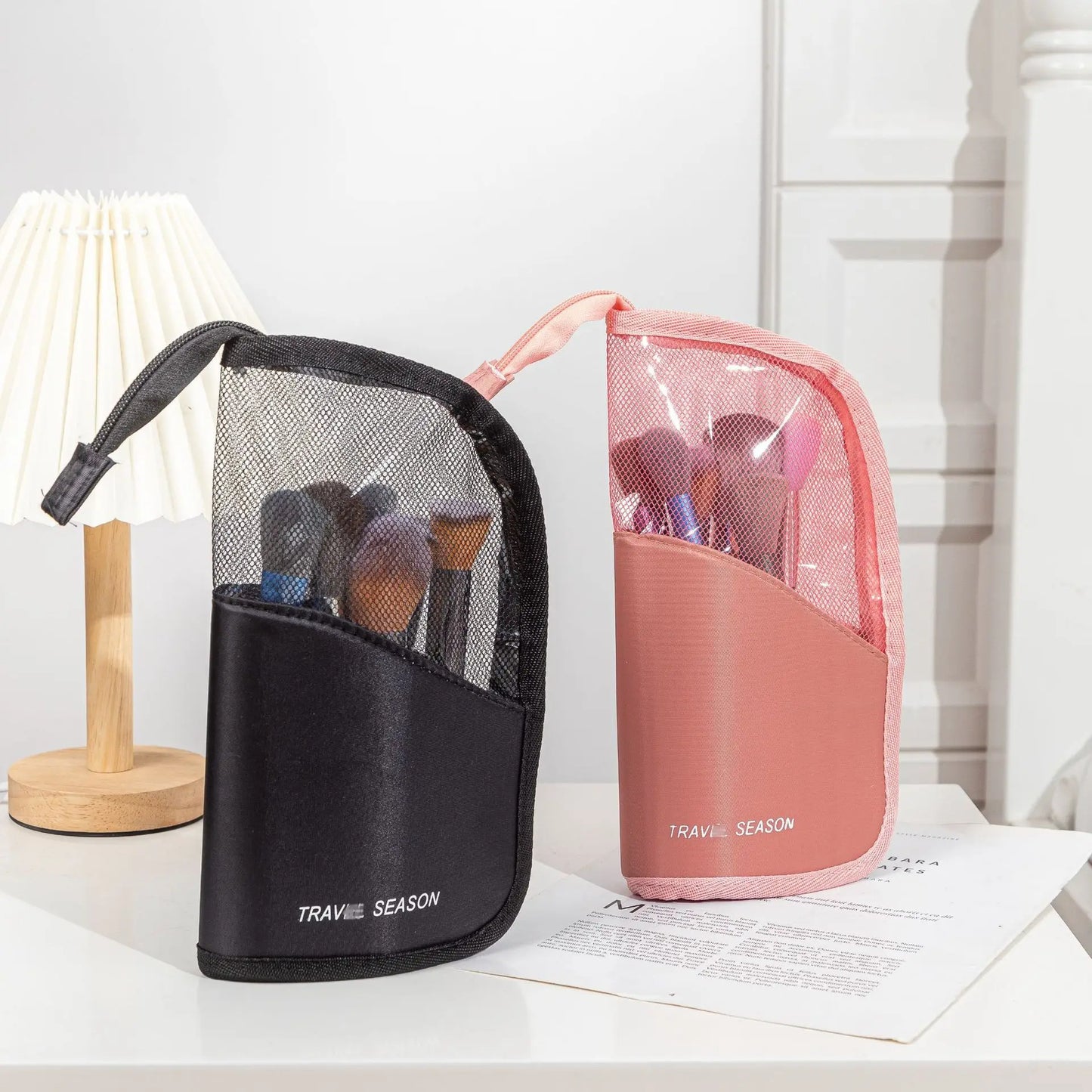 HOMEFISH Clear Zipper Stand Cosmetic Bag - Foldable Travel Organizer