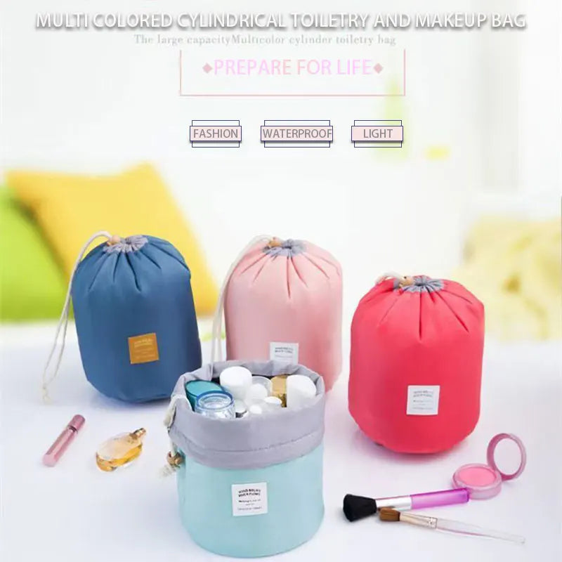 Round Waterproof Travel Makeup Bag - High Capacity Toiletry Organizer