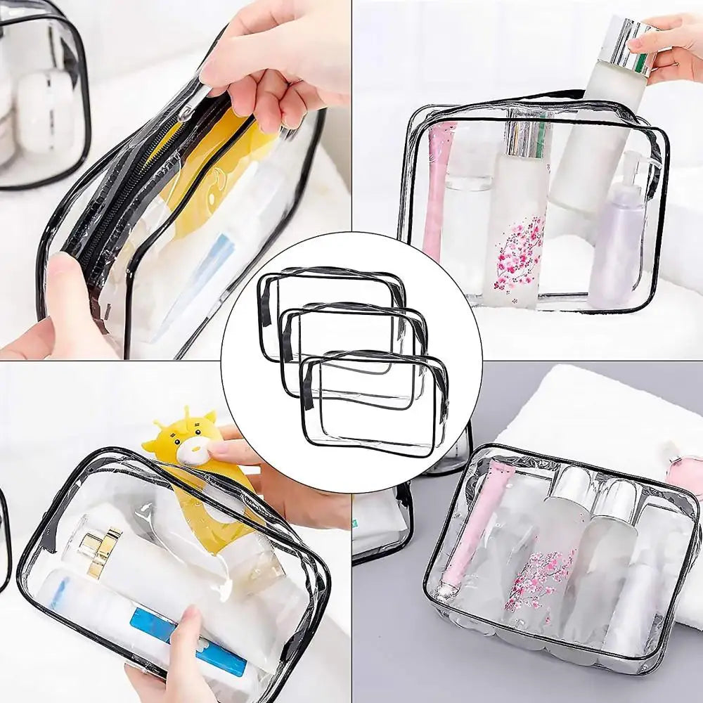 Waterproof Transparent Zipper Cosmetic Pouch - Travel Toiletry Case