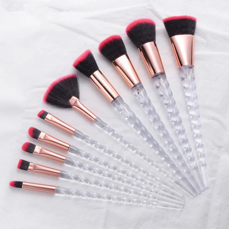 10-Piece Unicorn Glitter Makeup Brush Set - Foundation and Eye Tools