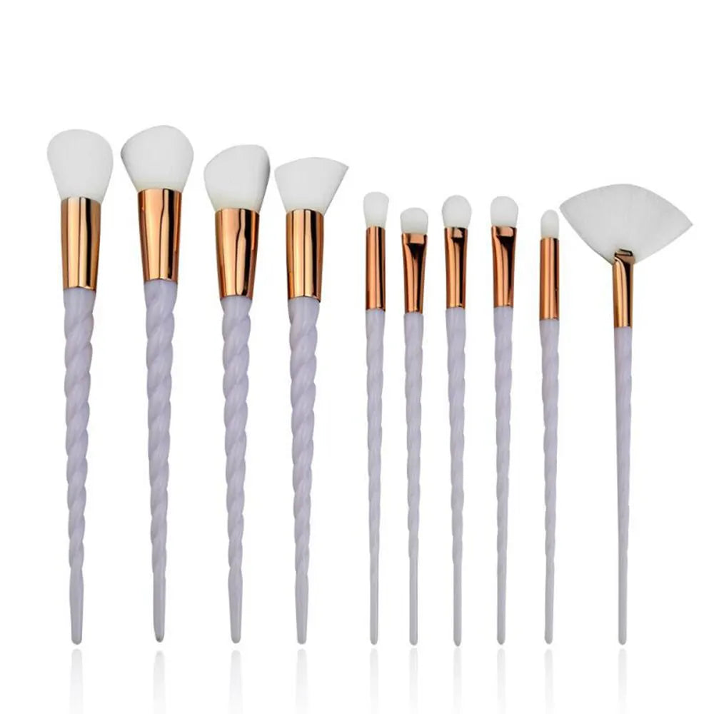 10-Piece Unicorn Glitter Makeup Brush Set - Foundation and Eye Tools