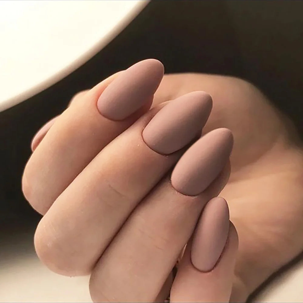 24-Piece Short Press-On Fake Nail Set - Matte Red Nude Brown