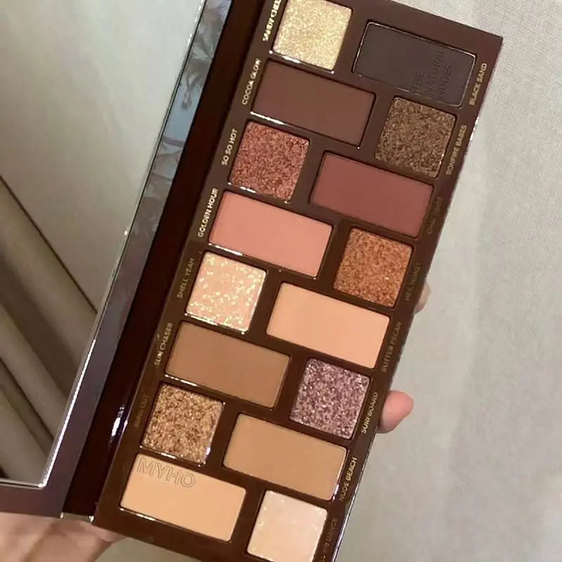 16-Color Nude Brown Eyeshadow Palette - Waterproof Matte Glitter Makeup
