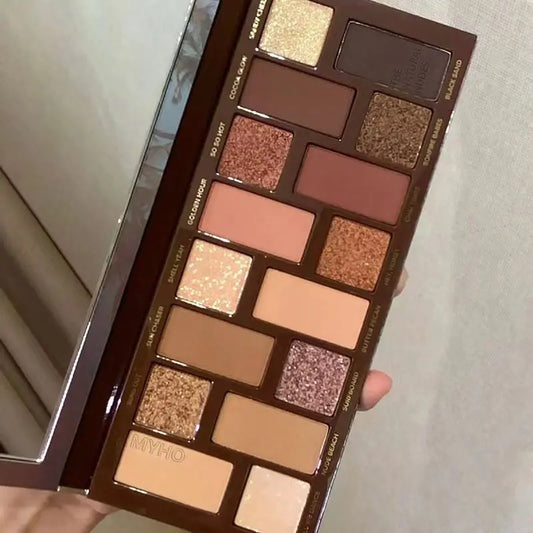 16-Color Nude Brown Eyeshadow Palette - Waterproof Matte Glitter Makeup