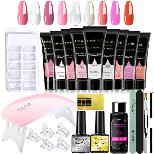 LIMEGIRL 15ml Extension Nail Gel Set with 6W LED Lamp