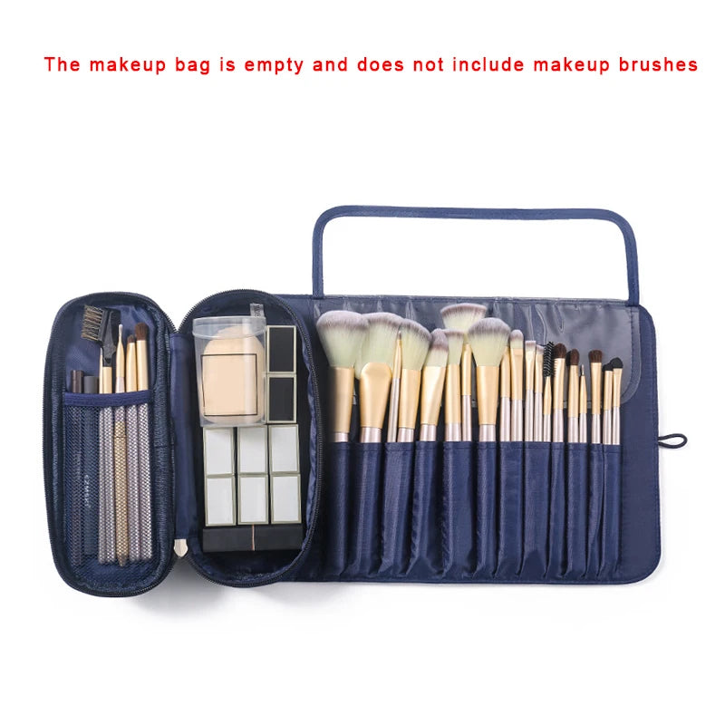 Waterproof Roll-Up Makeup Brush Bag - Travel Cosmetic Tool Organizer