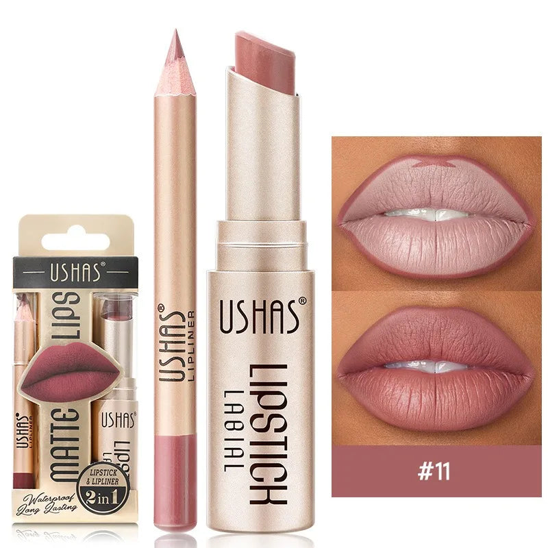 OREADEX 2-Piece Lip Liner and Lipstick Set - Matte Waterproof Finish