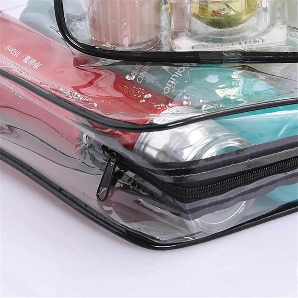 Waterproof Transparent Zipper Cosmetic Pouch - Travel Toiletry Case