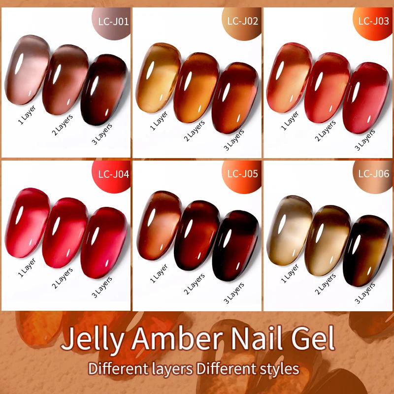 LILYCUTE 7ml Jelly Amber Gel Polish - Dark Bloom Leopard Nail Art